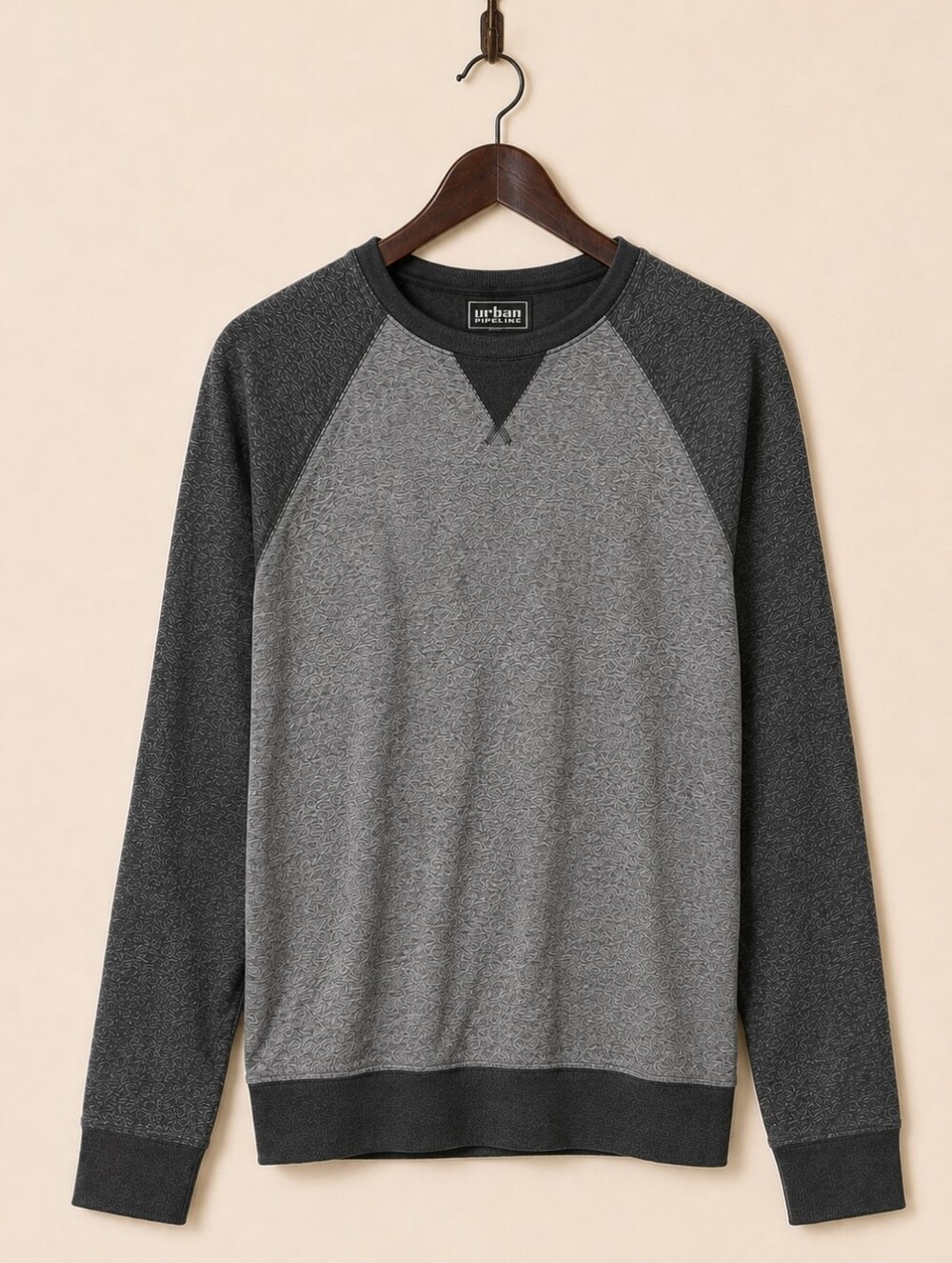 Urban Pipeline Men's Charcoal Crewneck Long Sleeve Pullover Shirt